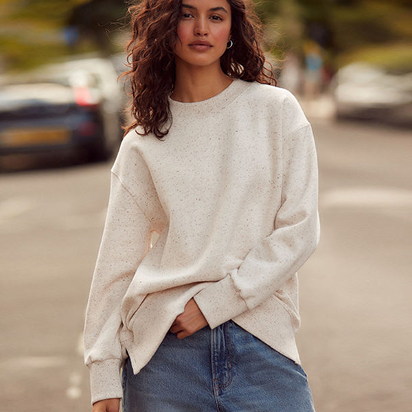 Natural Oatmeal Relaxed Fit Essentials Longline Sweatshirt