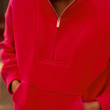 Load image into Gallery viewer, Red Graphic Mod Zip Neck Sweat Top
