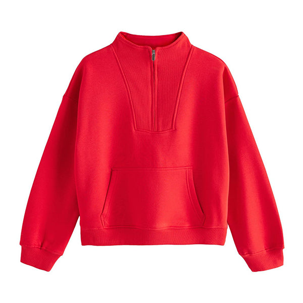 Red Graphic Mod Zip Neck Sweat Top