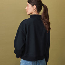 Load image into Gallery viewer, Navy Blue Graphic Mod Zip Neck Sweat Top
