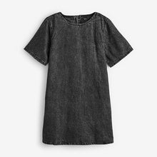 Load image into Gallery viewer, Washed Black 100% Cotton Short Sleeve Denim T-Shirt Dress
