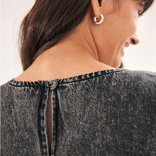 Load image into Gallery viewer, Washed Black 100% Cotton Short Sleeve Denim T-Shirt Dress
