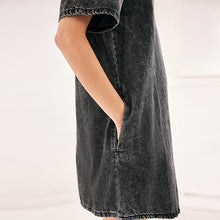 Load image into Gallery viewer, Washed Black 100% Cotton Short Sleeve Denim T-Shirt Dress

