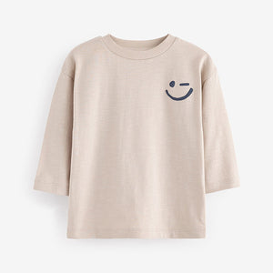 Ecru Cream Long Sleeves Semi Plain T-Shirt