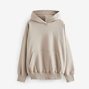 Neutral Oversized Relaxed Fit Heavyweight Brushed Longline Hoodie Sweatshirt
