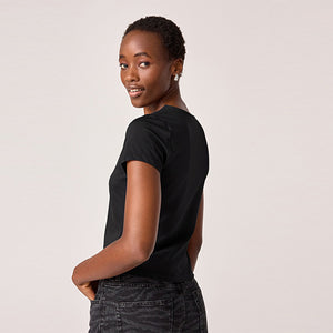 Black Soft Touch Slinky Polyamide Scoop Neck Short Sleeve Top