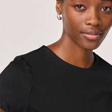 Load image into Gallery viewer, Black Soft Touch Slinky Polyamide Scoop Neck Short Sleeve Top
