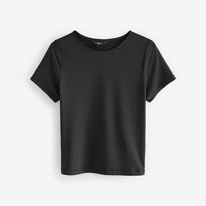 Black Soft Touch Slinky Polyamide Scoop Neck Short Sleeve Top