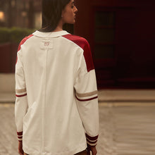 Load image into Gallery viewer, Red/Ecru 100% Cotton Seam Detail Long Sleeve Skater T-Shirt
