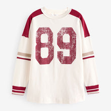Load image into Gallery viewer, Red/Ecru 100% Cotton Seam Detail Long Sleeve Skater T-Shirt
