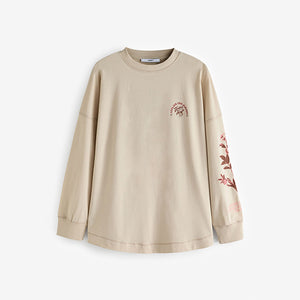 Sage Green 100% Cotton Seam Detail Long Sleeve Skater T-Shirt