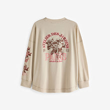 Load image into Gallery viewer, Sage Green 100% Cotton Seam Detail Long Sleeve Skater T-Shirt
