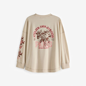 Sage Green 100% Cotton Seam Detail Long Sleeve Skater T-Shirt