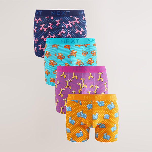 Bright Orange/Pink/Blue Balloon Animal Print 4 pack Trunks Boxers