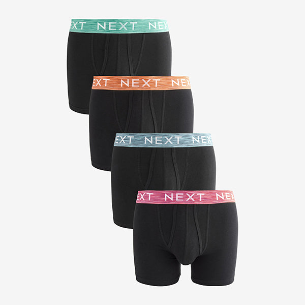Black Bright Silver Marl Waistband 4 pack A-Front Cotton Rich Boxers