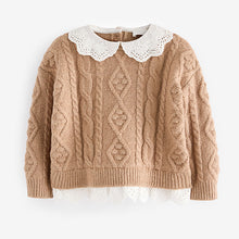Load image into Gallery viewer, Tan Brown Collar Cable 100% Cotton Jumper (3mths-5yrs)
