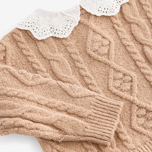 Load image into Gallery viewer, Tan Brown Collar Cable 100% Cotton Jumper (3mths-5yrs)
