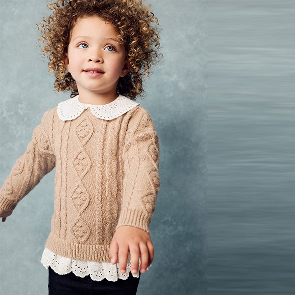 Tan Brown Collar Cable 100% Cotton Jumper (3mths-5yrs)