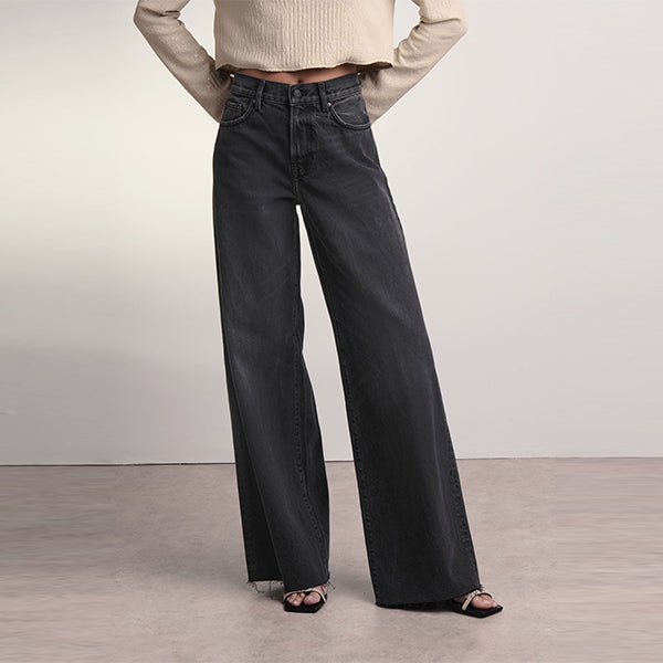 Washed Black Rigid Wide Leg 100% Cotton Jeans