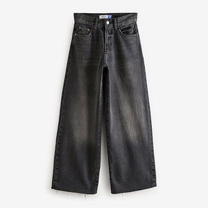 Washed Black Rigid Wide Leg 100% Cotton Jeans
