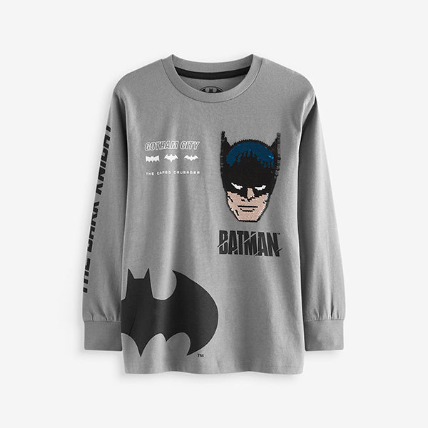 Charcoal Grey Batman Licensed Flippy Sequin Long Sleeve T-Shirt