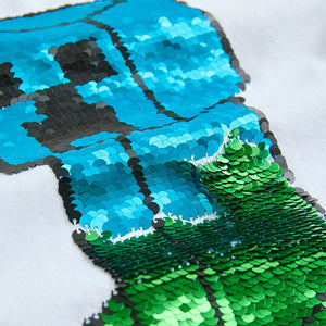 White/Green Minecraft Sequin T-Shirt