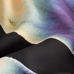 Black/Purple Floral Print Long Sleeve Gathered Sides Blouse