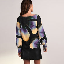 Load image into Gallery viewer, Black/Purple Floral Print Long Sleeve Gathered Sides Blouse
