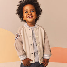 Load image into Gallery viewer, Stone/Grey Letterman Jacket (3mths-5yrs)
