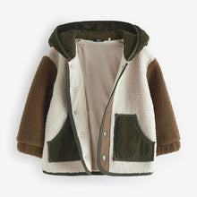 Load image into Gallery viewer, Ecru/Green Fleece Hooded Jacket (3mths-6yrs)
