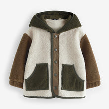 Load image into Gallery viewer, Ecru/Green Fleece Hooded Jacket (3mths-6yrs)

