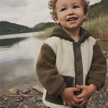 Load image into Gallery viewer, Ecru/Green Fleece Hooded Jacket (3mths-6yrs)
