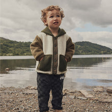 Load image into Gallery viewer, Ecru/Green Fleece Hooded Jacket (3mths-6yrs)
