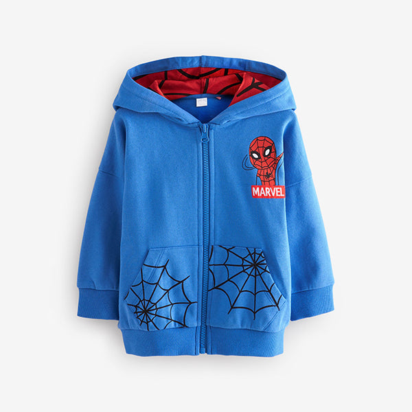 Blue/Red Spider-Man Zip Through 100% Cotton Hoodie (3mths-6yrs)