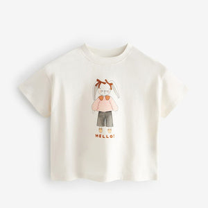 Cream Bunny Short Sleeve 100% Cotton T-Shirt