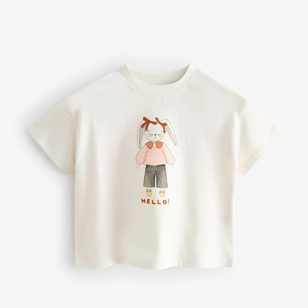 Cream Bunny Short Sleeve 100% Cotton T-Shirt
