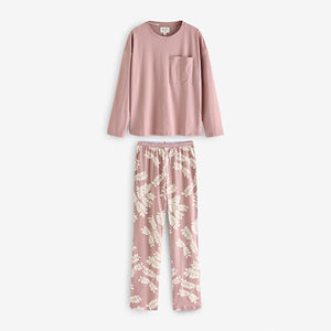 Pink Leaf 100% Cotton Long Sleeve Pyjamas