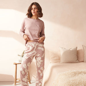 Pink Leaf 100% Cotton Long Sleeve Pyjamas