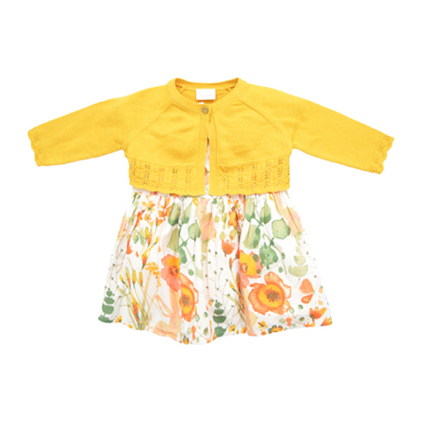 Yellow Ochre Dress and Cardigan Set (0-18mths)