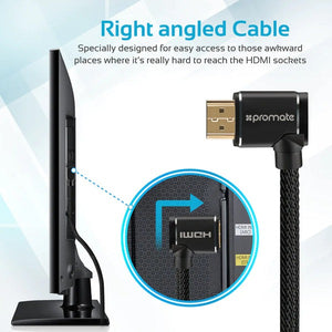 PROMATE HDMI to HDMI, High Definition Right Angle 4K HDMI Audio Video Cable