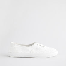 Load image into Gallery viewer, White Embroidered Forever Comfort® Laceless Canvas Slip-On Trainers
