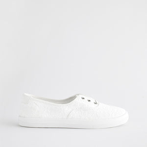 White Embroidered Forever Comfort® Laceless Canvas Slip-On Trainers