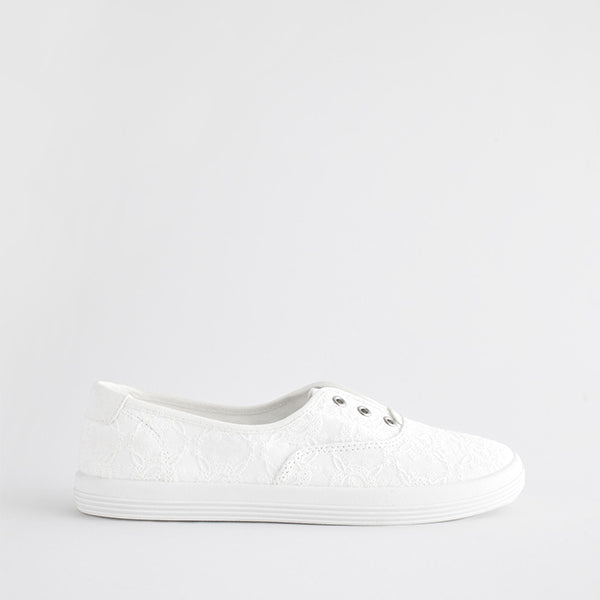 White Embroidered Forever Comfort® Laceless Canvas Slip-On Trainers