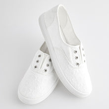 Load image into Gallery viewer, White Embroidered Forever Comfort® Laceless Canvas Slip-On Trainers
