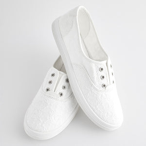 White Embroidered Forever Comfort® Laceless Canvas Slip-On Trainers