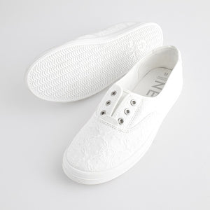 White Embroidered Forever Comfort® Laceless Canvas Slip-On Trainers