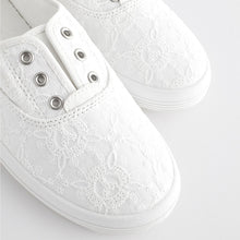 Load image into Gallery viewer, White Embroidered Forever Comfort® Laceless Canvas Slip-On Trainers
