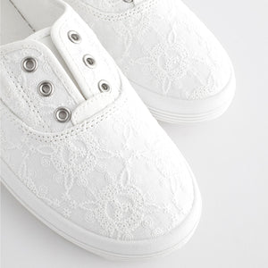 White Embroidered Forever Comfort® Laceless Canvas Slip-On Trainers