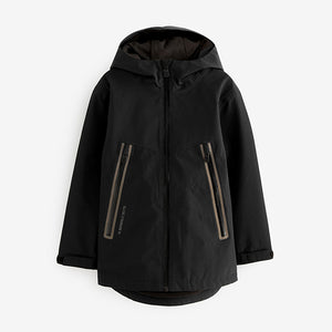 Black Waterproof Fleece Hooded Lined Jacket (3-12yrs)