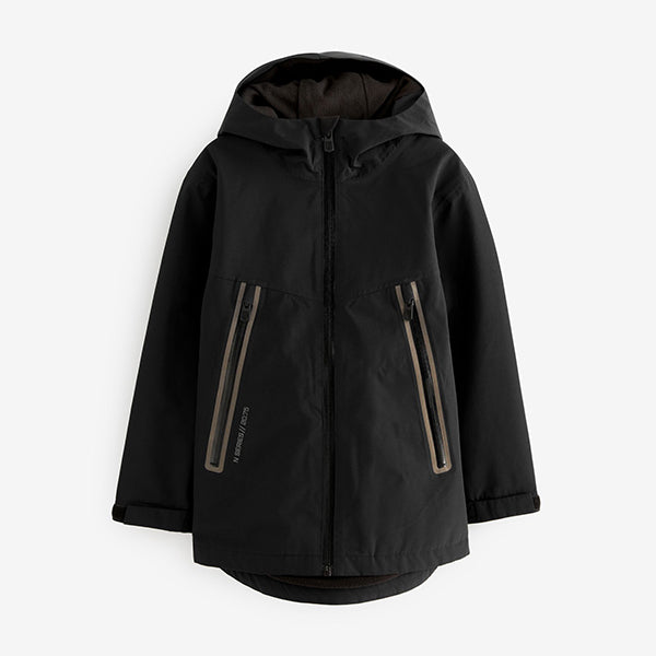 Black Waterproof Fleece Hooded Lined Jacket (3-12yrs)